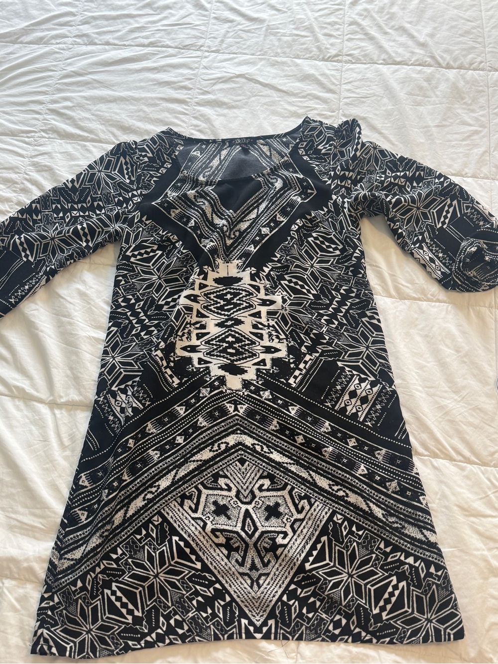 BeBop Black and White Printed Long Sleeve Shift Dress